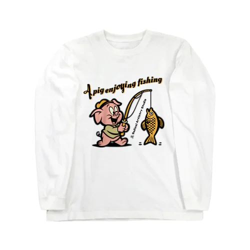 User A pig enjoying fishing ロングスリーブTシャツ