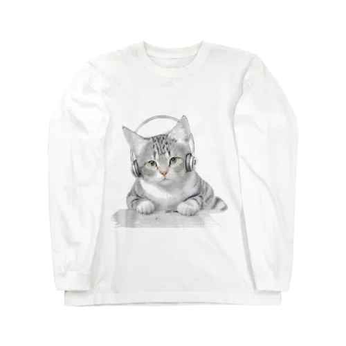 ヘッドホンねこ ロングスリーブTシャツ