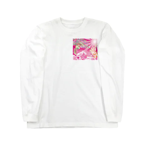 ピンク鳳凰　波　和柄 ロングスリーブTシャツ