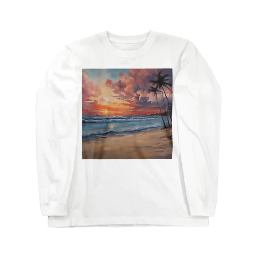 夕日の海辺 ロングスリーブTシャツ