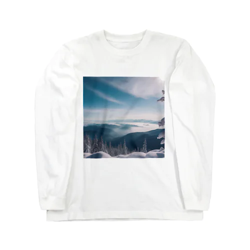 青空と山の風景 ロングスリーブTシャツ