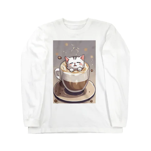 至福のカプチーノ猫🐈 ロングスリーブTシャツ