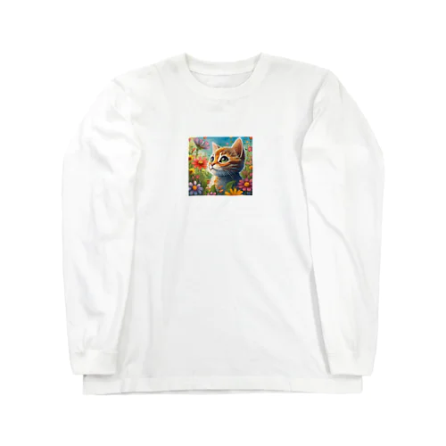 可愛い猫キラキラ ロングスリーブTシャツ