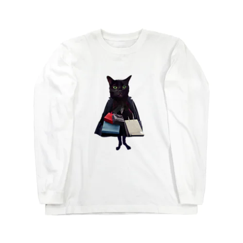 買い物をする黒猫BIBI ロングスリーブTシャツ