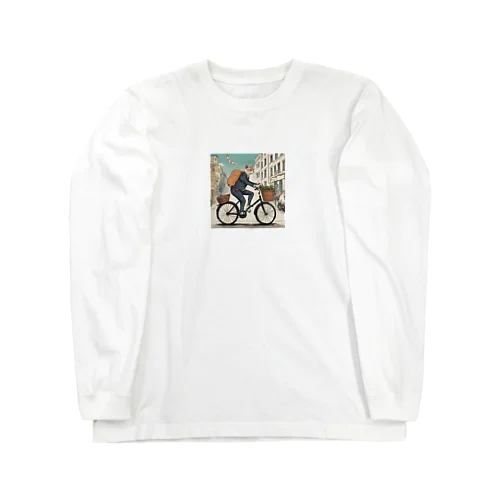 街中を自転車で走る猫のグッズです。 Long Sleeve T-Shirt