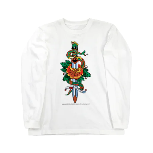 蛇と薔薇のダガータトゥーデザイン Long Sleeve T-Shirt