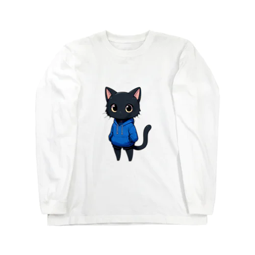 三頭身のかわいい黒猫キャラクター ロングスリーブTシャツ