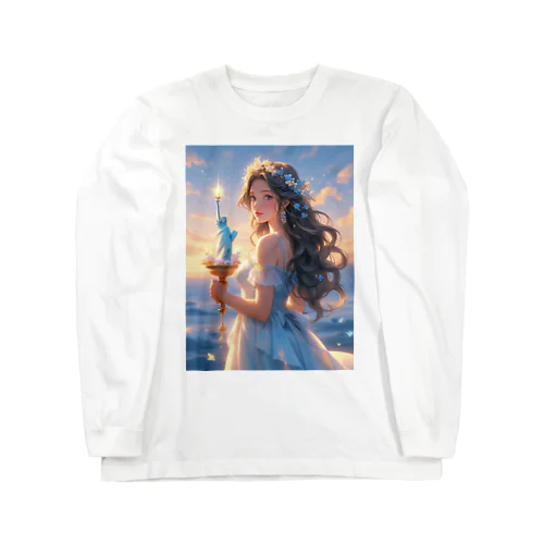 自由の女神のミニチュアを持つ少女 Long Sleeve T-Shirt