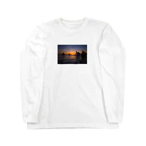 フィリピンボラカイ島夕陽ヨット海 Long Sleeve T-Shirt