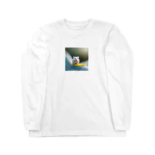 サーフィンをする白いハムスター Long Sleeve T-Shirt