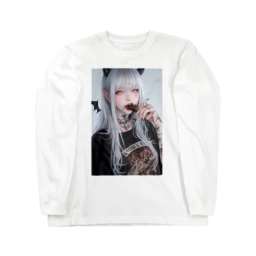 チョコを咥える悪魔美女 Long Sleeve T-Shirt