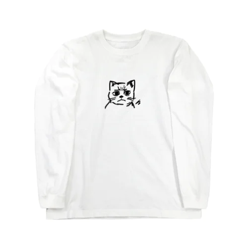 訝しげな顔の猫 ロングスリーブTシャツ