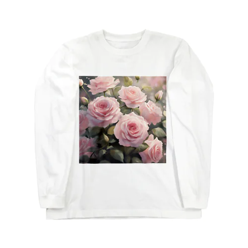 ペールピンクのバラの花束 ロングスリーブTシャツ