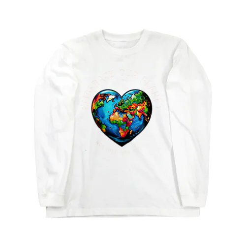 地球の日　Earth day 地球　ハート　ブルー Long Sleeve T-Shirt