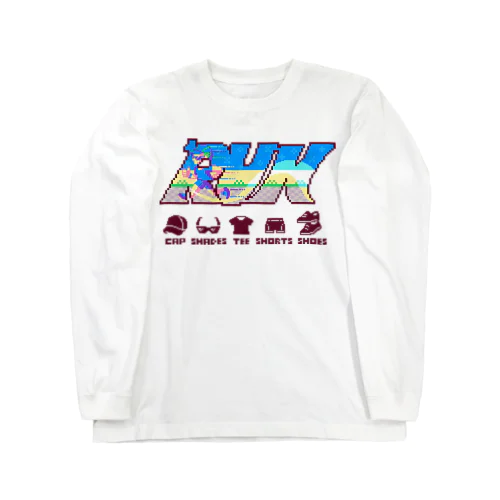 Word Pixelart ｢RUN｣  ブルー ロングスリーブTシャツ