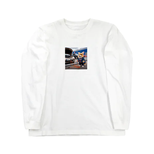 車のバッテリーがあがって、立ち往生しているコーギー Long Sleeve T-Shirt