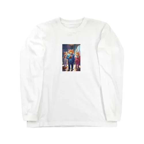 スーツ歯磨きネコ Long Sleeve T-Shirt