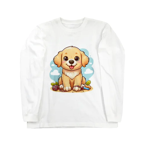 子犬の冒険☆ウキウキ子犬のゴールデンレトリーバー ロングスリーブTシャツ