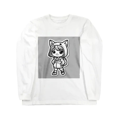 猫耳　パーカー　モノクロ ロングスリーブTシャツ