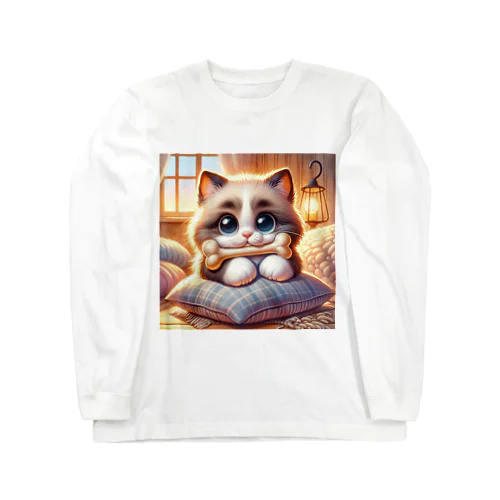 骨をくわえた猫ちゃん Long Sleeve T-Shirt