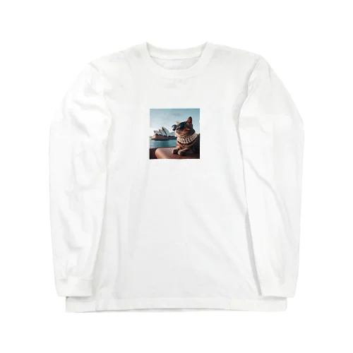 パールネックレス大好きなカッコいいねこがシドニーオペラハウス前にて Long Sleeve T-Shirt