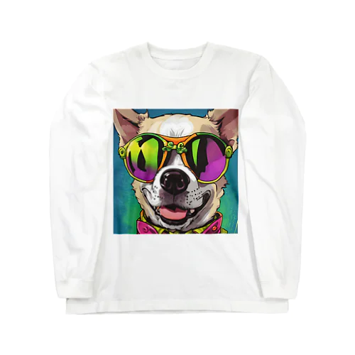 サングラスな犬 ロングスリーブTシャツ