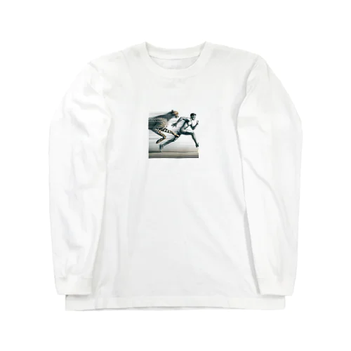 Speed Symbiosis: Man and Cheetah in Stride Long Sleeve T-Shirt