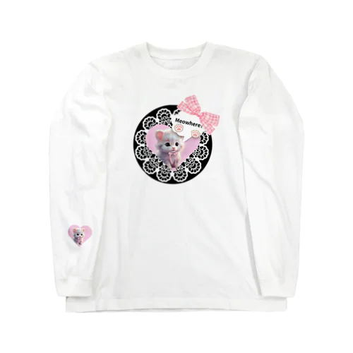 レースにハートギンガムチェックリボンの猫 Long Sleeve T-Shirt