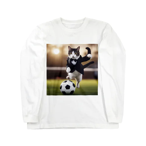 タキシード猫（サッカー） ロングスリーブTシャツ
