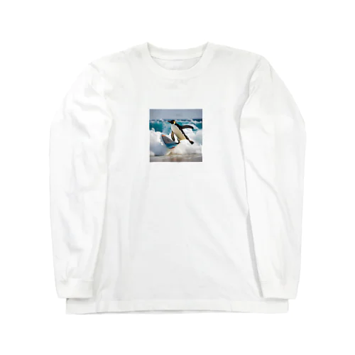 サーフィンするペンギン ロングスリーブTシャツ