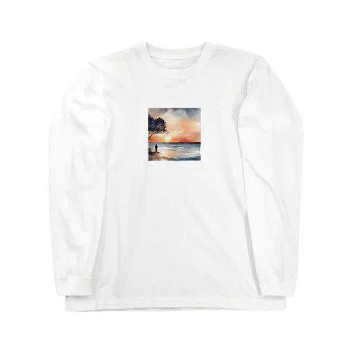 夕日に染まる海を背 Long Sleeve T-Shirt