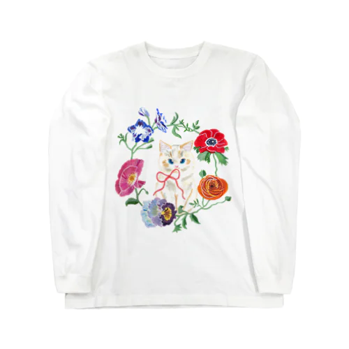 Spring flower&Cat ロングスリーブTシャツ