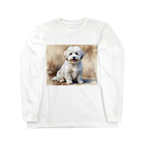 コトン・ド・テュレアール　Coton de Tulear　水彩画風 ロングスリーブTシャツ