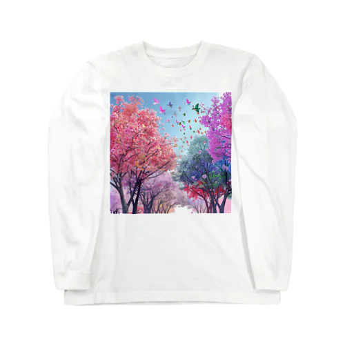 自然の美しい木々と鳥　なでしこ1478 Long Sleeve T-Shirt