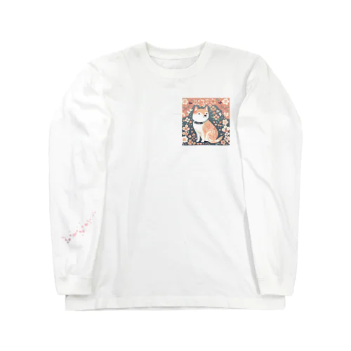 日本画風、柴犬と桜-Japanese-style painting of a Shiba Inu with cherry blossoms Long Sleeve T-Shirt