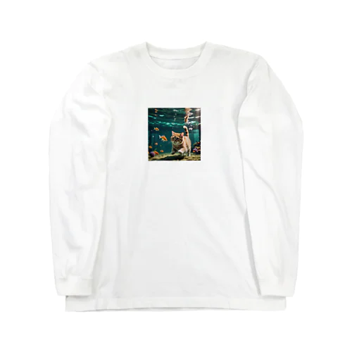 泳ぐ猫グッズ Long Sleeve T-Shirt