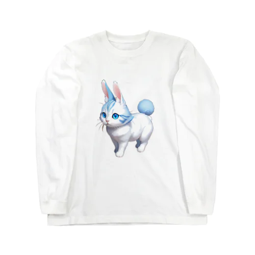ウサギ猫：ブルー ロングスリーブTシャツ