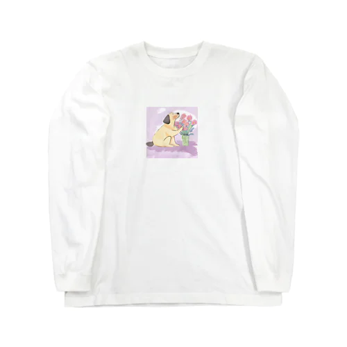 お花を愛でるわんこ（AIイラスト） Long Sleeve T-Shirt