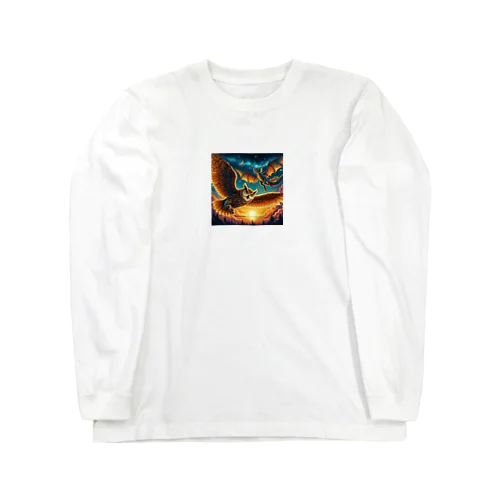 フクロウとドラゴンが空中散歩中 Long Sleeve T-Shirt