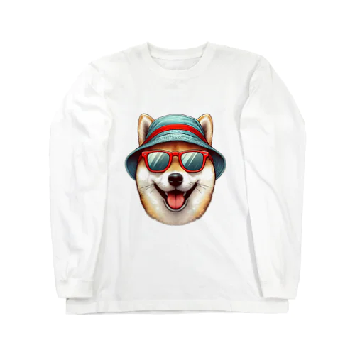 カラフルなバケハをかぶった柴犬 Long Sleeve T-Shirt