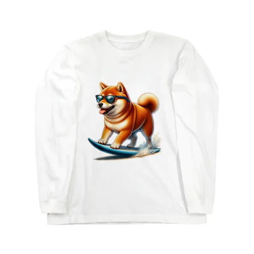 サーフィンするかわいい柴犬の子犬 Long Sleeve T-Shirt