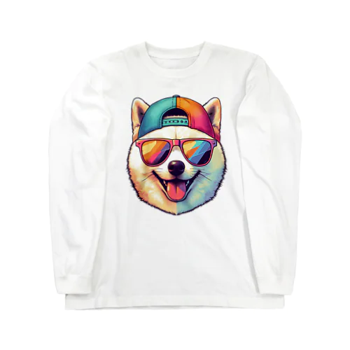 キャップにサングラスの白柴犬 Long Sleeve T-Shirt