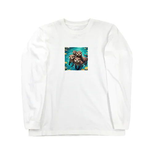 水遊びする親子カワウソ Long Sleeve T-Shirt