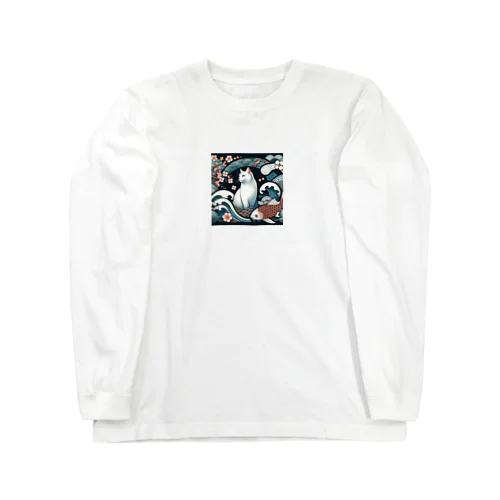 和紋様 x 猫　鯉と桜と波 Long Sleeve T-Shirt