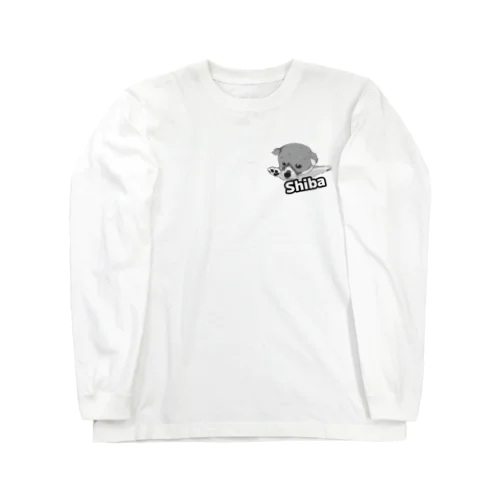 飛行機ポーズ　柴　モノクロ版 Long Sleeve T-Shirt