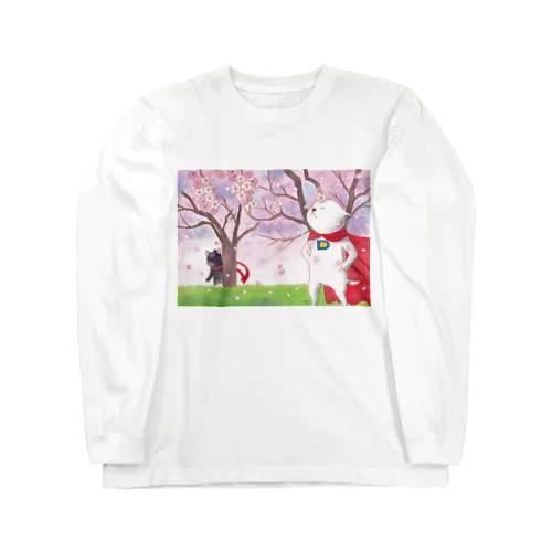 花見を楽しむ子犬マン（…と怪盗黒猫） Long Sleeve T-Shirt