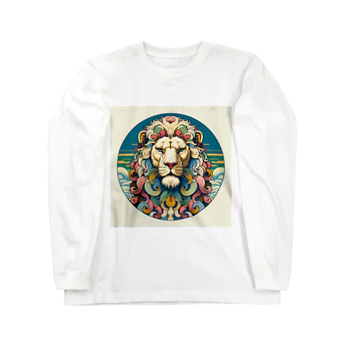 浮世絵風　ライオン（顔）"Ukiyo-e style lion (face)."  "浮世繪風格的獅子（臉）。" ロングスリーブTシャツ