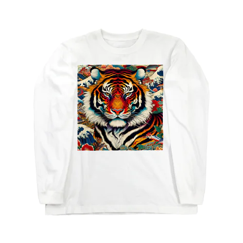 浮世絵風　虎（顔）"Ukiyo-e style tiger (face)."  "浮世繪風格的虎（臉）。 ロングスリーブTシャツ