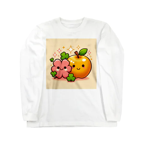 恋愛運アップの金のリンゴとピンクのクローバー ロングスリーブTシャツ