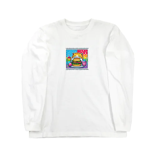 若者ウケを狙ったハンバーガーを食べる猫 Long Sleeve T-Shirt